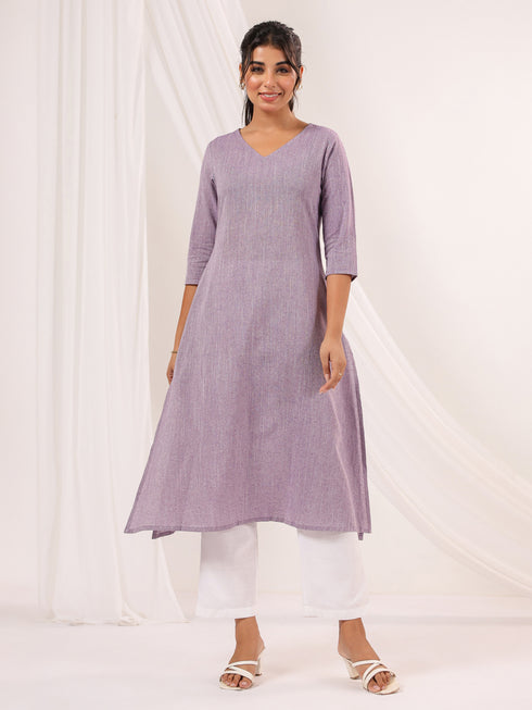 Janasya Women's Purple Cotton Solid Straight Kurta